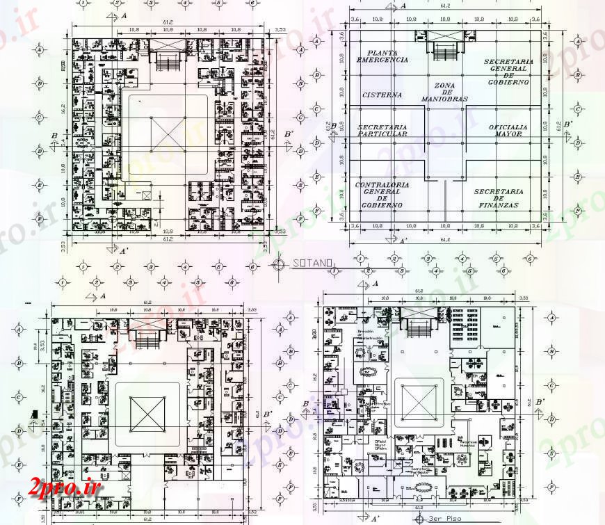دانلود نقشه ساختمان اداری - تجاری - صنعتی مرکز خط ساختمان تجاری 62 در 62 متر (کد143824)