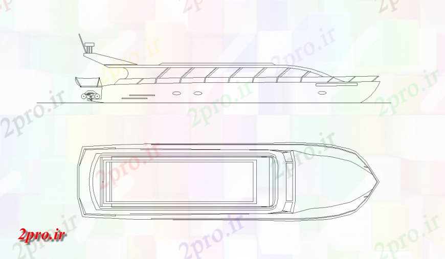 دانلود نقشه بلوک وسایل نقلیه طراحی قایق رودخانه و نما (کد143827)