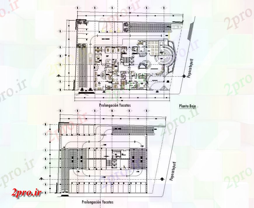 دانلود نقشه ساختمان اداری - تجاری - صنعتی طبقه همکف و تراس طبقه طرحی دفتر 25 در 34 متر (کد143838)