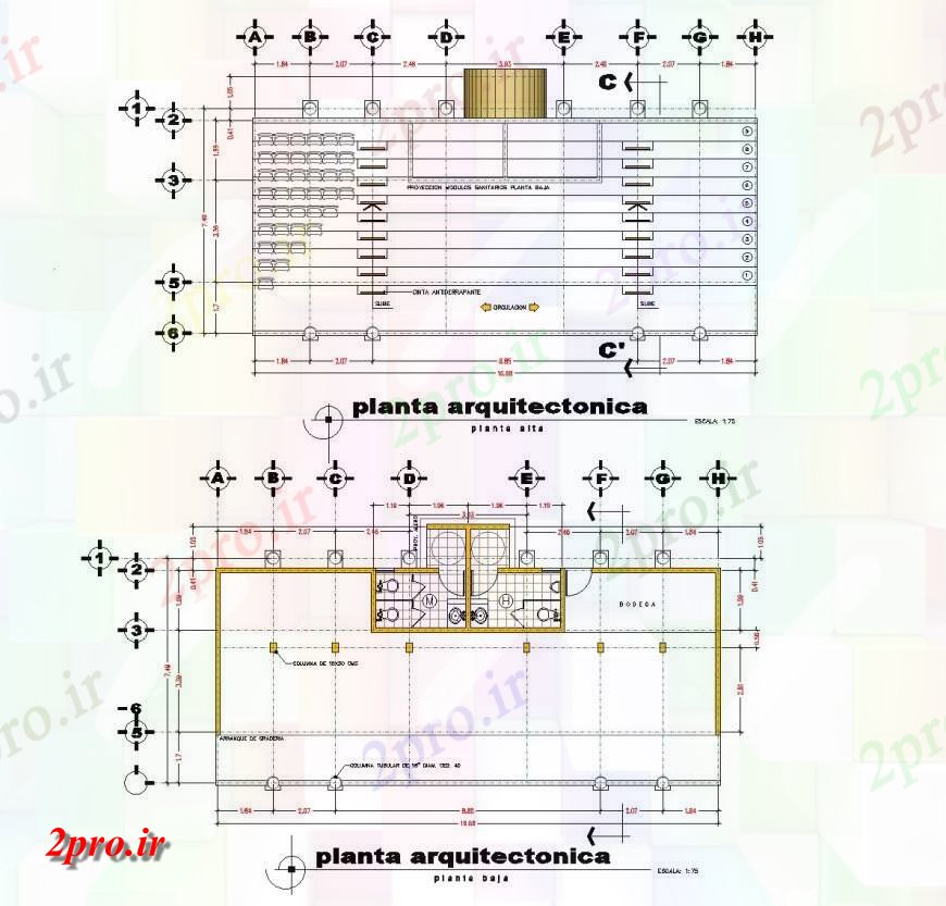دانلود نقشه ساختمان دولتی ، سازمانی طرحی جزئیات ورزشگاه و نما 8 در 17 متر (کد143858)