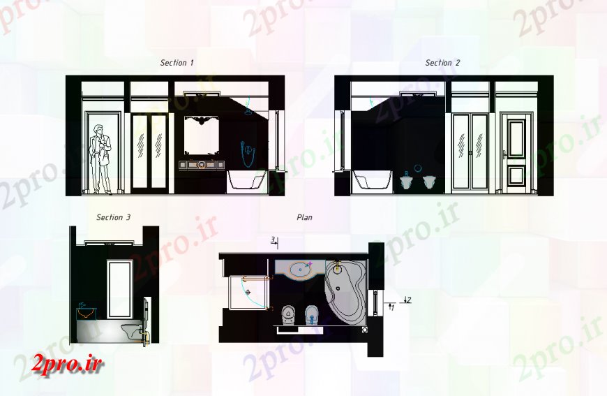 دانلود نقشه حمام مستر  بخش حمام و طرحی   (کد143864)