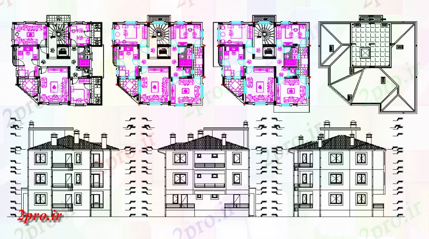 دانلود نقشه مسکونی  ، ویلایی ، آپارتمان  مدرن طرحی خانه و نمای جزئیات (کد143877)