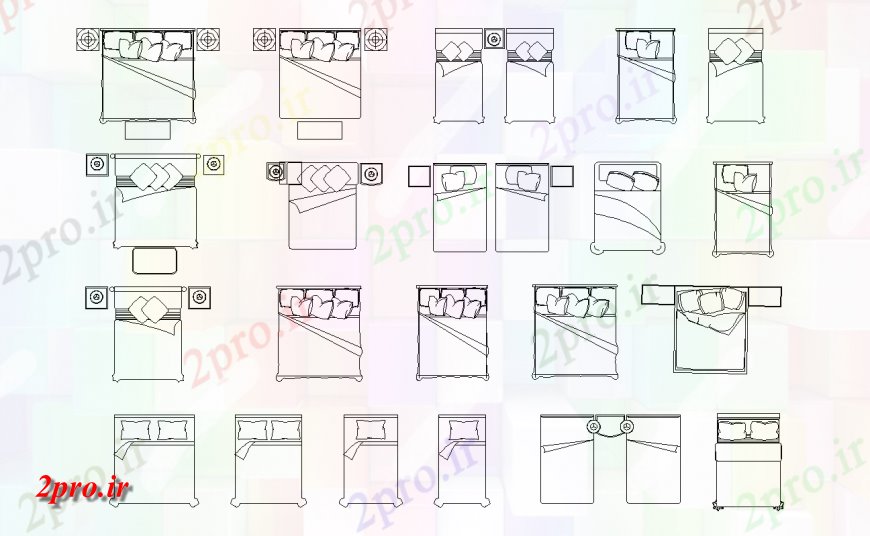 دانلود نقشه دو تخته  طرحی از انواع مختلف طراحی تخت با تخت یک و دو   (کد143975)