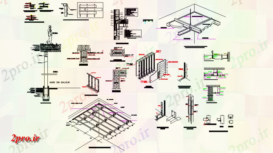 دانلود نقشه طراحی جزئیات ساختار ستون جزئیات و طرحی جزئیات کف و نما  (کد144103)