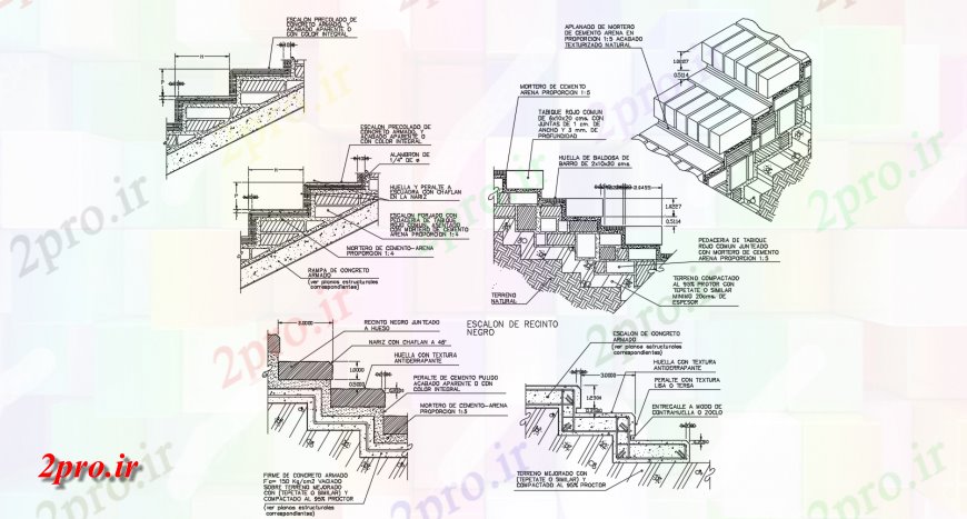 دانلود نقشه جزئیات پله و راه پله   پله نما مقطعی با نمای ایزومتریک آن از نظر ساخت و ساز (کد144129)