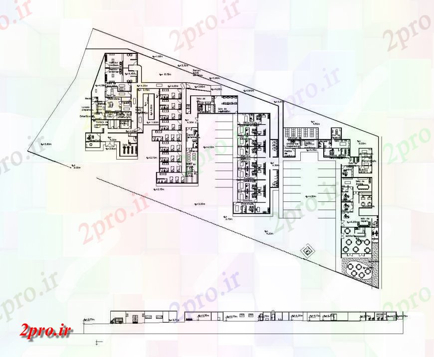 دانلود نقشه بیمارستان - درمانگاه - کلینیک طرحی و نما بیمارستان 46 در 53 متر (کد144180)