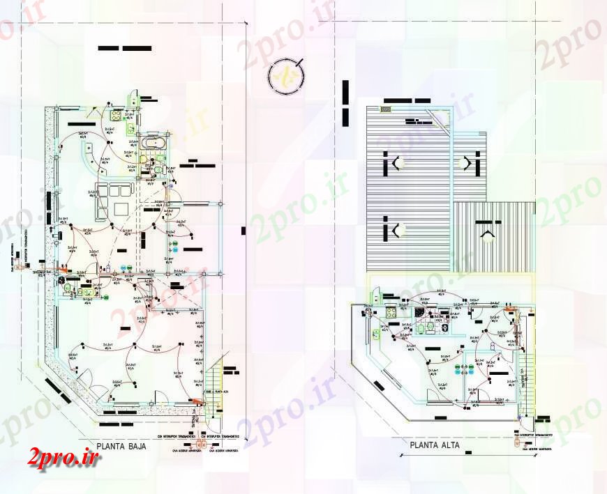 دانلود نقشه تاسیسات برق طبقه همکف و سقف خانه های الکتریکی طراحی 8 در 10 متر (کد144313)