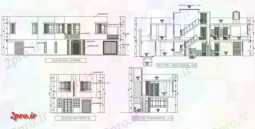 دانلود نقشه مسکونی  ، ویلایی ، آپارتمان  نما و  بخش اول و دوم نما خانه طبقه با نمای معماری (کد144333)