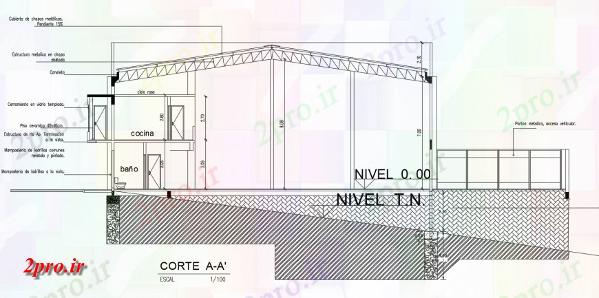 دانلود نقشه طراحی جزئیات ساختار  منطقه خرپا از خانه با نمای مقطعی با ساختار   (کد144345)