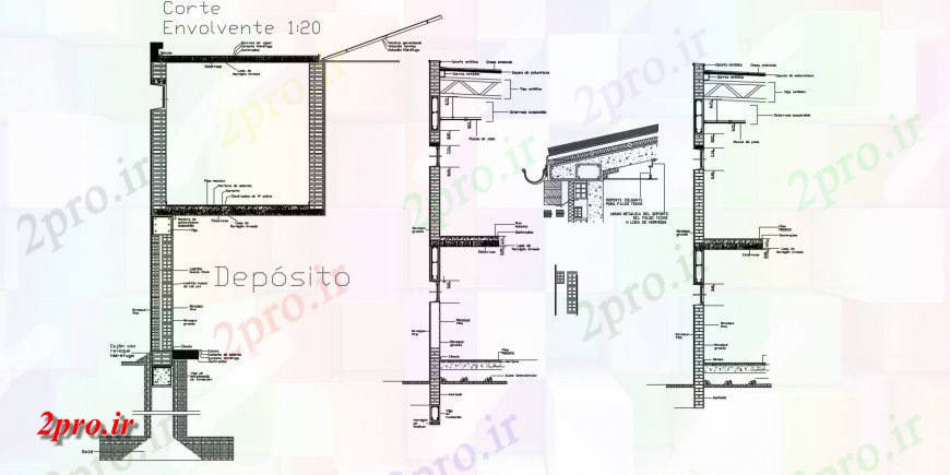 دانلود نقشه جزئیات پله و راه پله   ساختمانی با ستون خانه و منطقه سقف   (کد144363)