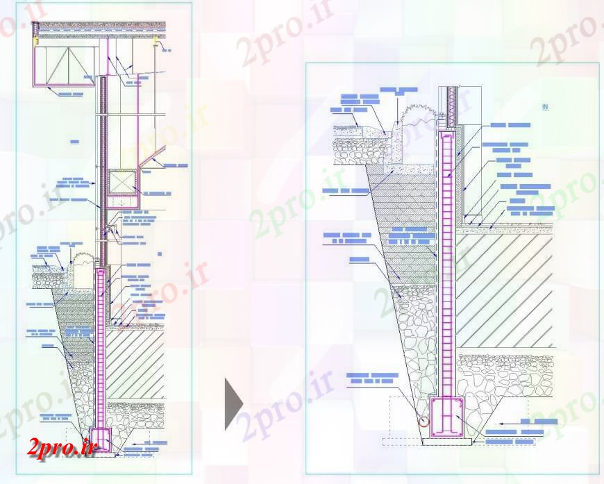 دانلود نقشه جزئیات پله و راه پله  گالری متشکل از سطوح هندسی بخش دیوار  طراحی (کد144364)