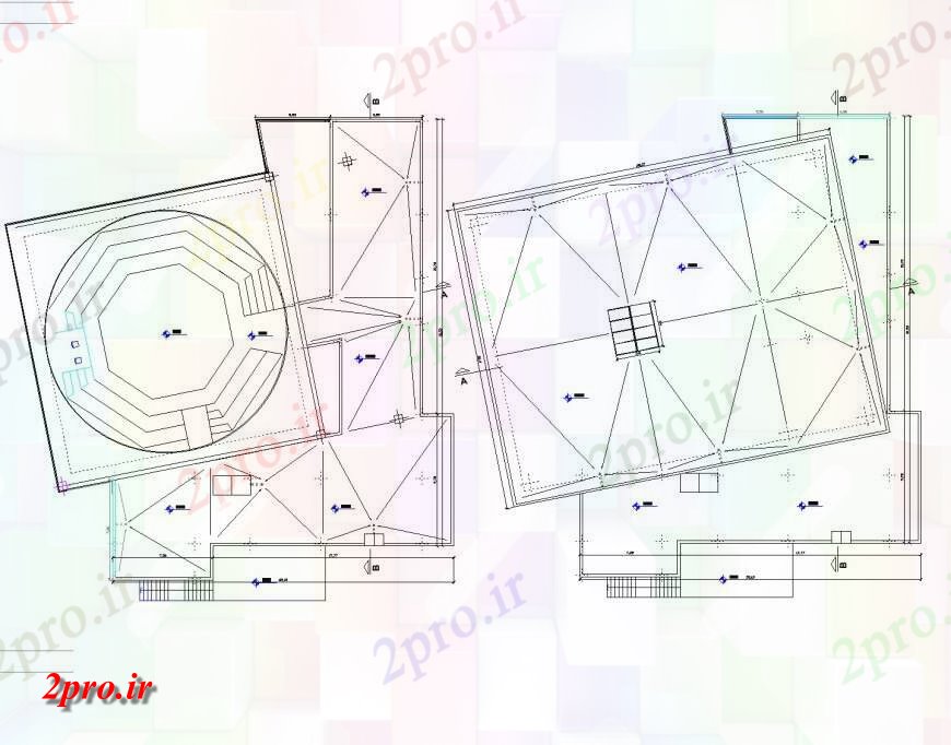 دانلود نقشه جزئیات پله و راه پله  سقف متشکل از سطوح هندسی  در گالری  (کد144368)