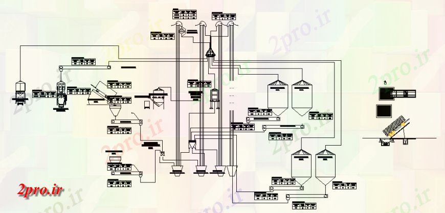 دانلود نقشه بلوک ، آرام ، نماد مکانیزاسیون از سیلوهای جزئیات  چیدمان (کد144379)