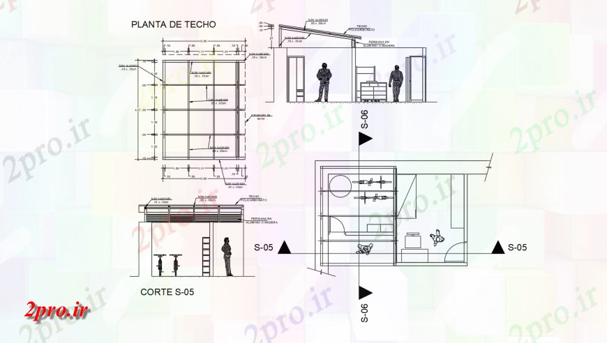 دانلود نقشه جزئیات پله و راه پله  طرحی منطقه سقف و  بخش با  ساخت و ساز (کد144584)