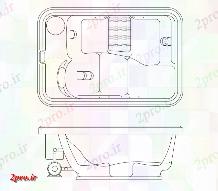 دانلود نقشه بلوک های بهداشتی حمام طراح بالا وان حمام و نمای جانبی  طرحی بلوک (کد144754)