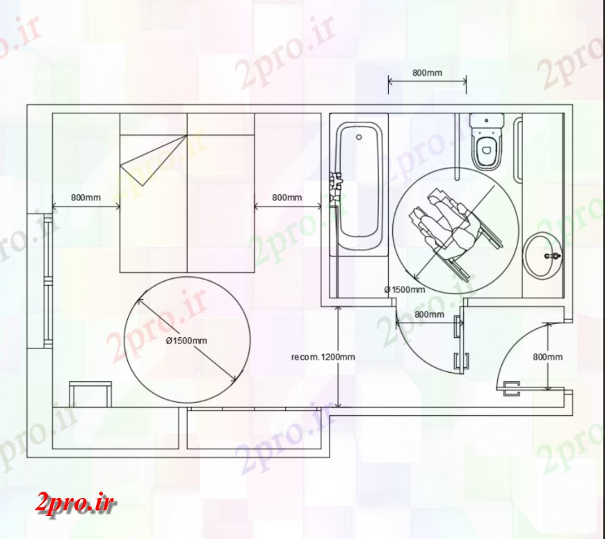 دانلود نقشه حمام مستر اتاق خواب را با اطلاعات حمام بالای صفحه  طرحی با  داخلی (کد144847)