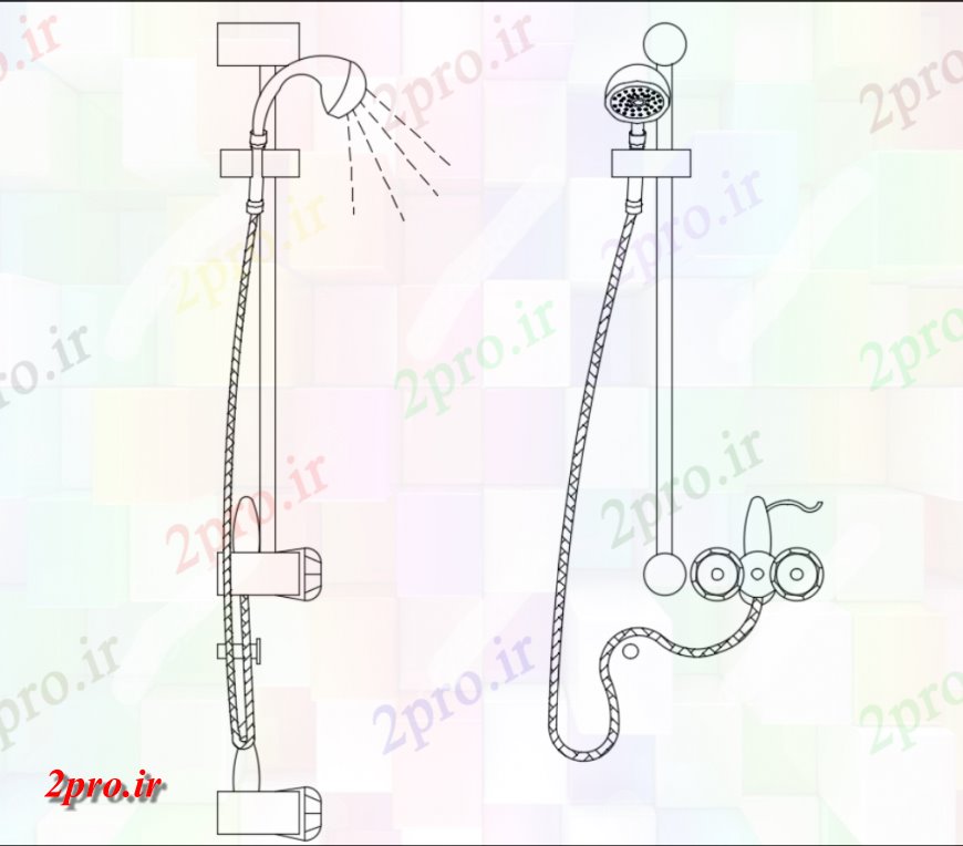 دانلود نقشه بلوک های بهداشتی خلاق مقابل حمام دوش و نمای جانبی  طرحی بلوک (کد144874)