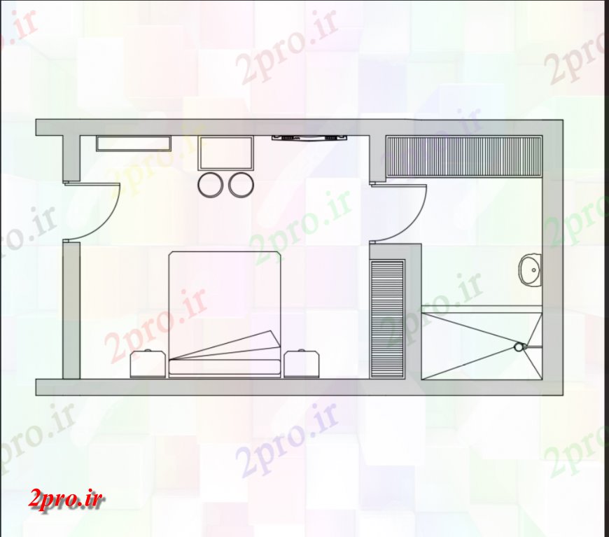 دانلود نقشه حمام مستر طراحی اتاق خواب هتل با فضای داخلی جزئیات (کد144920)