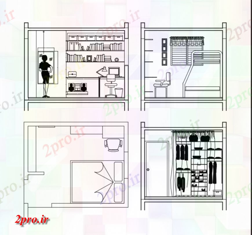 دانلود نقشه حمام مستر طراحی اتاق خواب با طراحی داخلی  طراحی (کد144933)