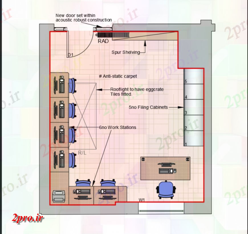 دانلود نقشه جزئیات و طراحی داخلی دفتر IT اتاق طراحی دفتر شرکت جزئیات (کد144939)
