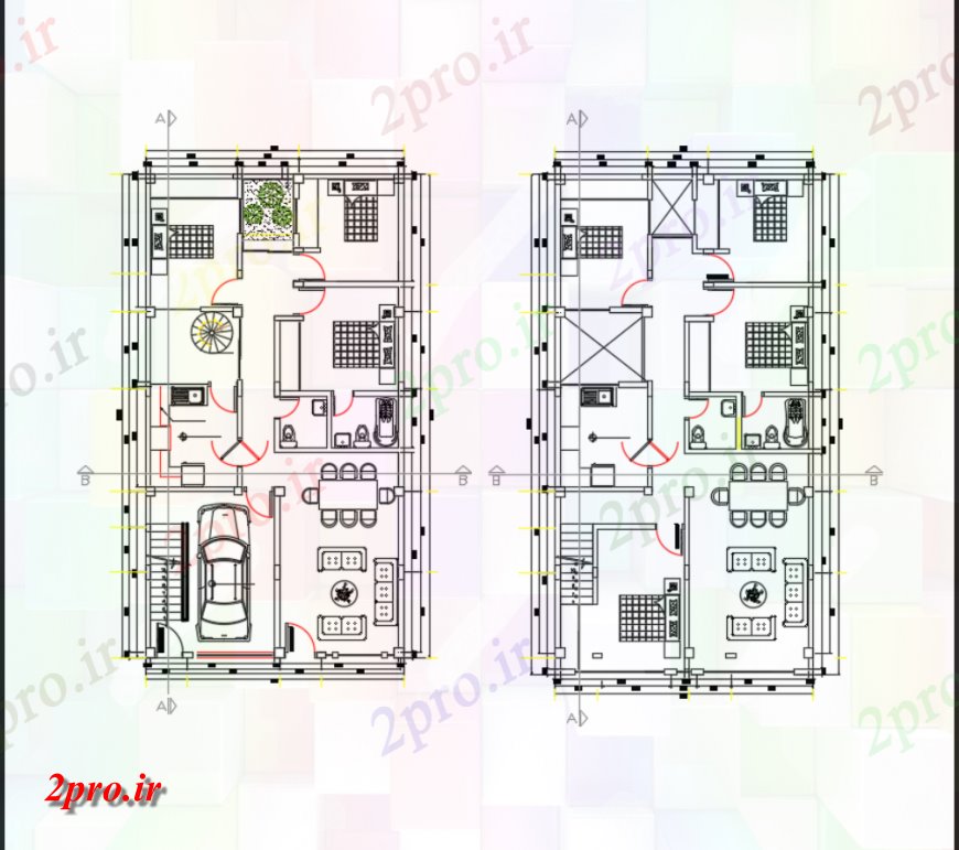 دانلود نقشه مسکونی  ، ویلایی ، آپارتمان  دو دان طراحی طبقه خانه جزئیات (کد144944)