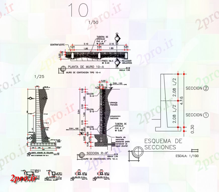 دانلود نقشه طراحی جزئیات ساختار ساخت و ساز دیوار از مشاجره 354 متر، از بالا جزئیات (کد144972)