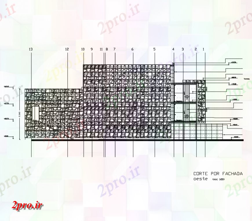 دانلود نقشه ساختمان اداری - تجاری - صنعتی  مقطعی مقابل دفتر چند کفپوش ساخت (کد144973)