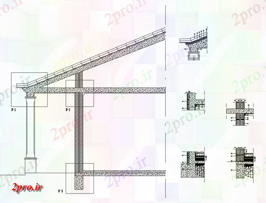 دانلود نقشه جزئیات پله و راه پله  جزئیات دیوار کف اتحادیه و گالری جزئیات از خانه ساخت (کد144975)