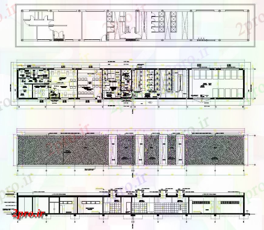 دانلود نقشه ساختمان اداری - تجاری - صنعتی طرحی مهد کودک، نما و بخش طرح 12 در 87 متر (کد145081)