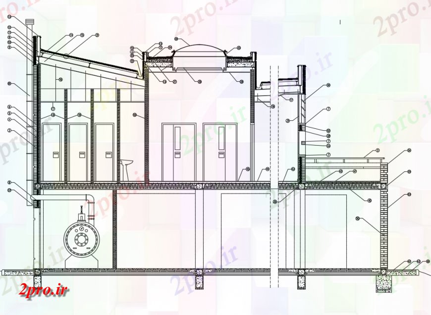 دانلود نقشه ساختمان اداری - تجاری - صنعتی ساختمان اداری نمای بیرونی مقطعی را با اطلاعات سازنده  (کد145260)