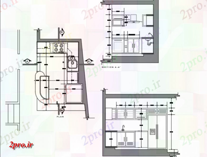 دانلود نقشه آشپزخانه بالا پلان طرحی از آشپزخانه (کد145272)