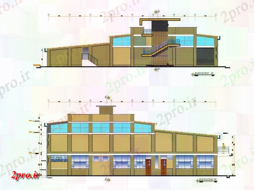 دانلود نقشه ساختمان اداری - تجاری - صنعتی نما دنباله شهری 21 در 35 متر (کد145309)