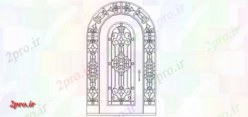 دانلود نقشه جزئیات طراحی در و پنجره  طراحی از نظر درب با  گل و قوس شکل با درب بلوک (کد145334)