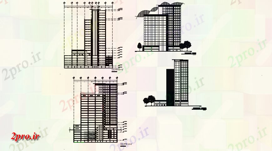 دانلود نقشه ساختمان اداری - تجاری - صنعتی همکاری ساخت نما جزئیات و بخش 12 در 39 متر (کد145498)