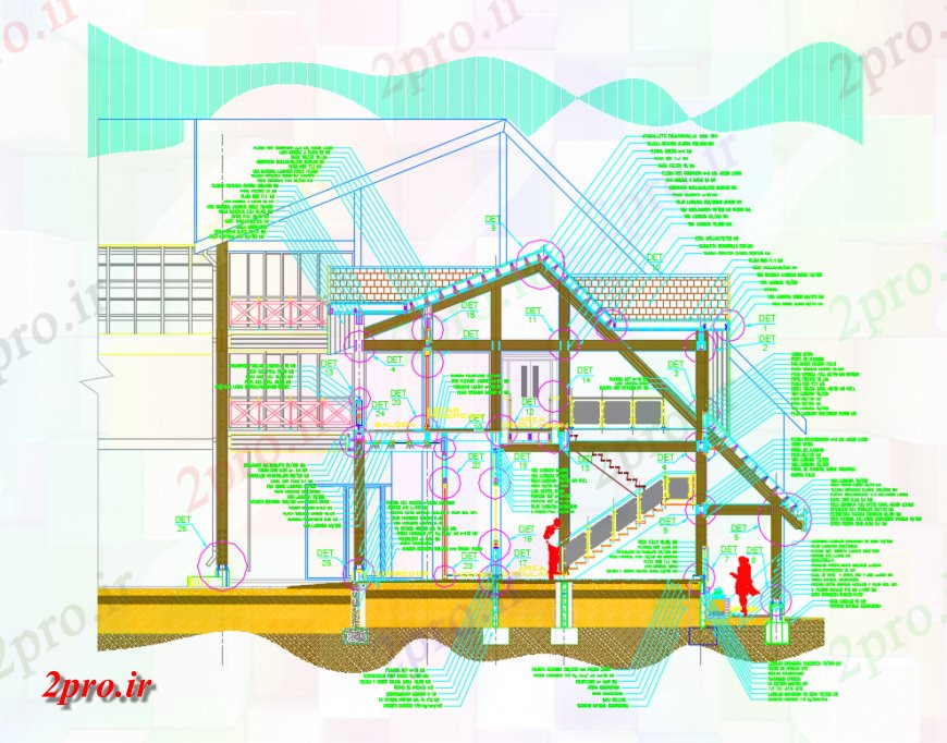 دانلود نقشه مسکونی  ، ویلایی ، آپارتمان  تک خانواده های چوبی خانه کلبه بخش سازنده جلو جزئیات (کد145518)