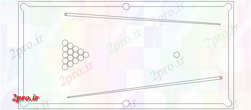 دانلود نقشه ورزشگاه ، سالن ورزش ، باشگاه بیلیارد طراحی بازی با میز، توپ و  چوب آن (کد145706)