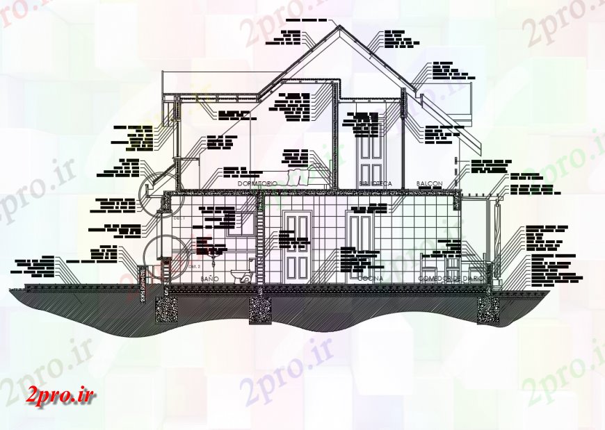 دانلود نقشه مسکونی  ، ویلایی ، آپارتمان  یک خانواده دو طبقه خانه سازنده بخش جزئیات  (کد145713)