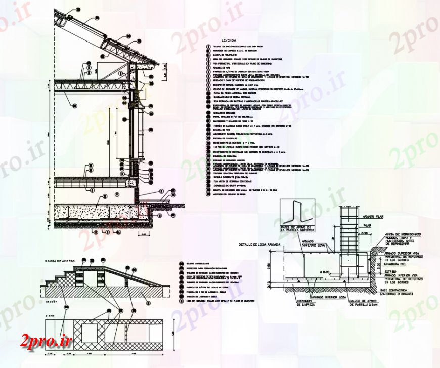 دانلود نقشه جزئیات پله و راه پله  نما جزئیات سازنده بخش از سقف ساختمان (کد145720)