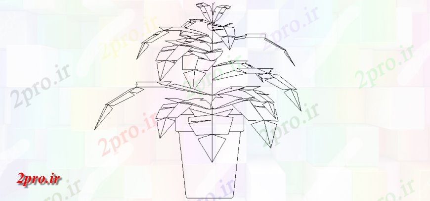 دانلود نقشه بلوک ، آرام ، نماد طراحی نوع مخروطی در سمت بالای گلدان گل   (کد145761)