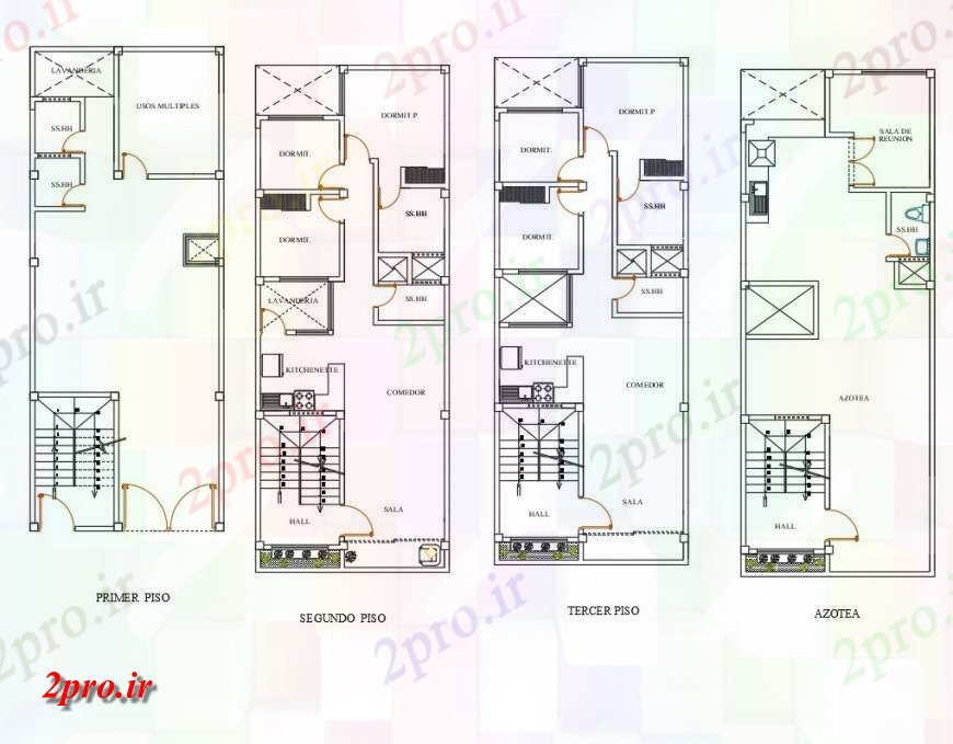 دانلود نقشه هتل - رستوران - اقامتگاه خانه جزئیات مختلف 6 در 16 متر (کد145769)