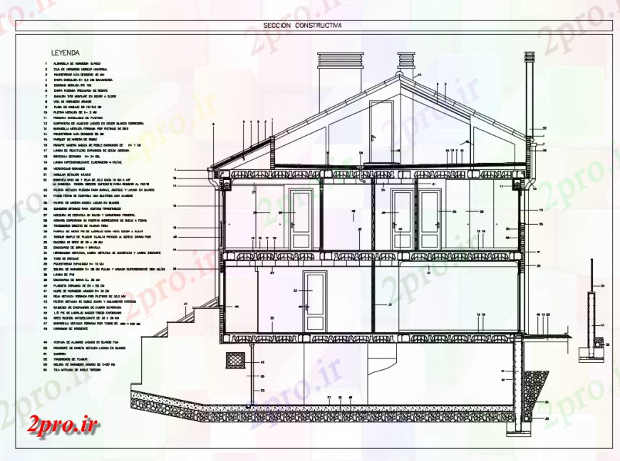 دانلود نقشه مسکونی  ، ویلایی ، آپارتمان  دو طبقه ساختمان خانه با زیرزمین بخش سازنده جزئیات  (کد145787)