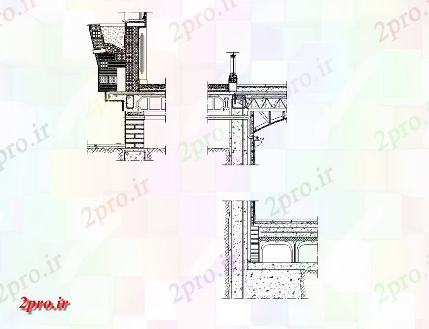 دانلود نقشه جزئیات پله و راه پله  دیوار ها و ساخت و ساز منطقه با نمای از منطقه بتن با  رطوبت (کد145867)