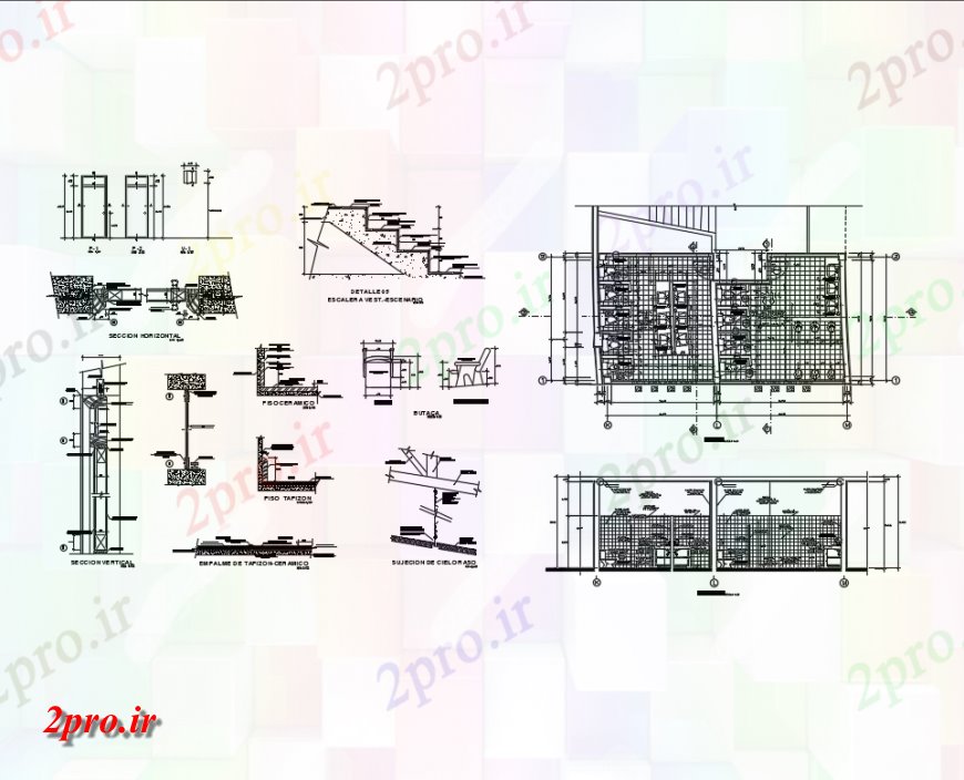 دانلود نقشه جزئیات پله و راه پله   مرحله راه پله جزئیات سازنده بخش از سالن سالن (کد145889)