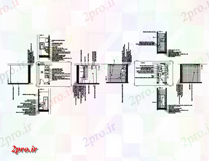 دانلود نقشه حمام مستر ساختمان حمام سازنده و جزئیات مقطعی (کد145902)