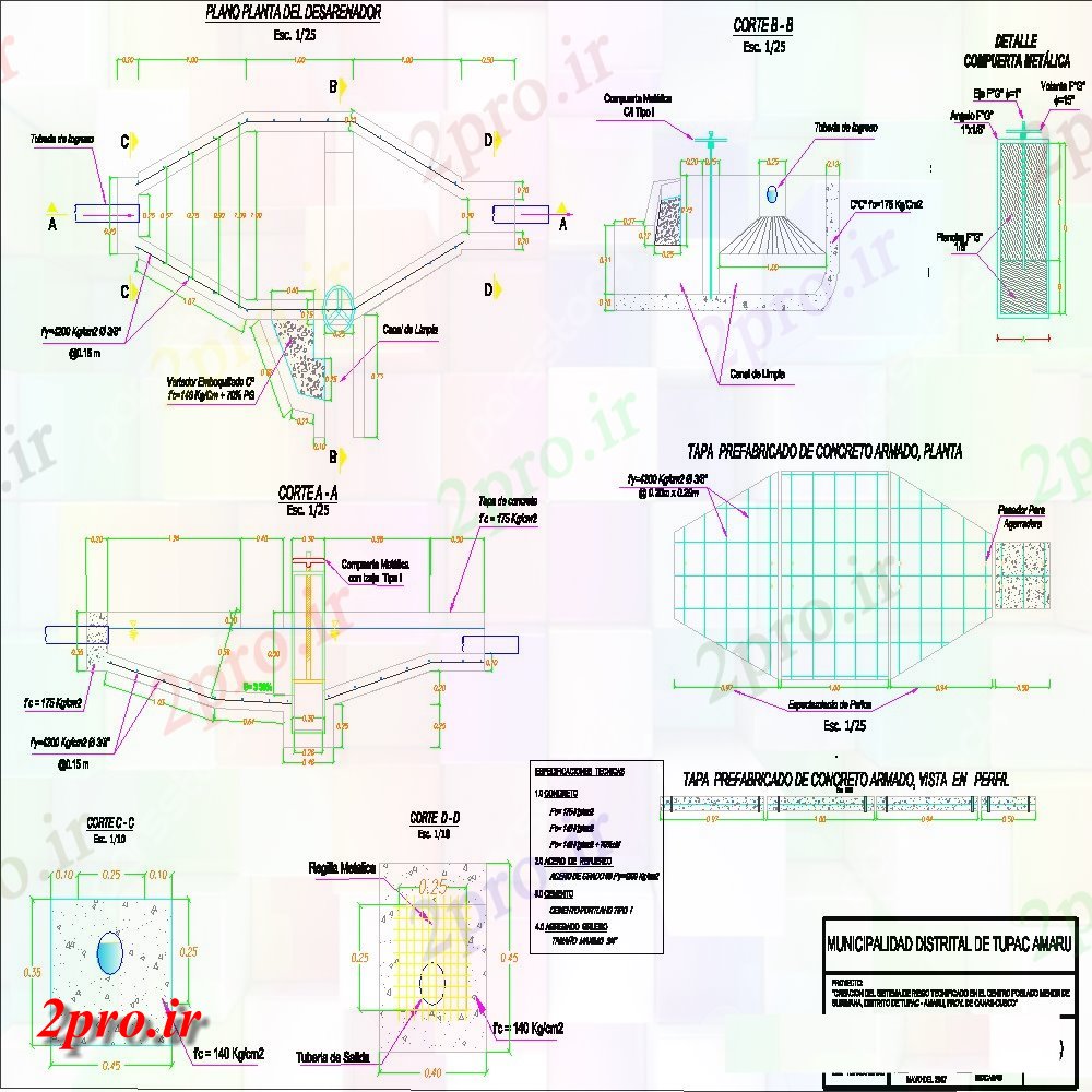 دانلود نقشه جزئیات ساخت و ساز Desander طرحی و بخش  (کد146034)