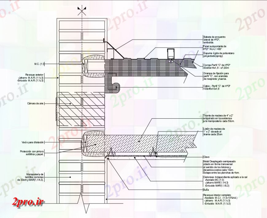 دانلود نقشه جزئیات پله و راه پله  سقف جزئیات سازنده با دیوار نشست (کد146051)