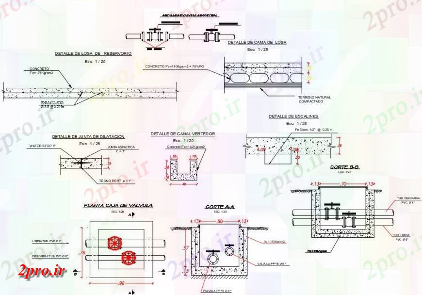 دانلود نقشه جزئیات ساخت پل طرحی مخزن و بخش طرح (کد146080)