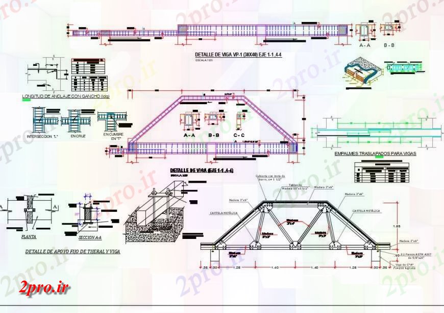 دانلود نقشه جزئیات پله و راه پله  فریم های فولاد و بخش پرتو  طراحی (کد146087)