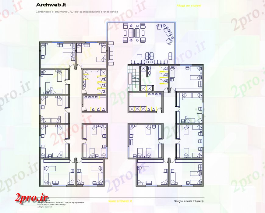 دانلود نقشه ساختمان اداری - تجاری - صنعتی BLOCCO طرحی دانشجوی alloggi 12 در 25 متر (کد146163)