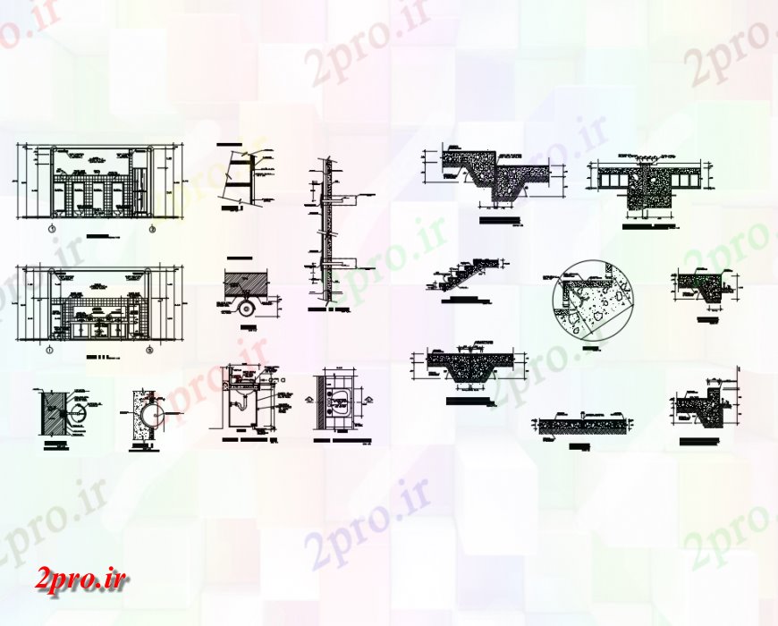 دانلود نقشه جزئیات پله و راه پله   مرحله پله جزئیات سازنده و مقطعی  (کد146241)